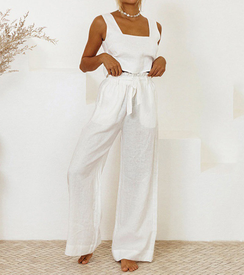 Milena™ – Minimalist Top & Wide-Leg Pants Set