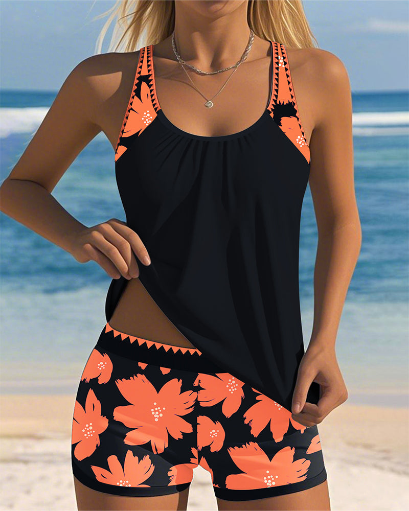 Edith | Sleeveless Printed Tankini