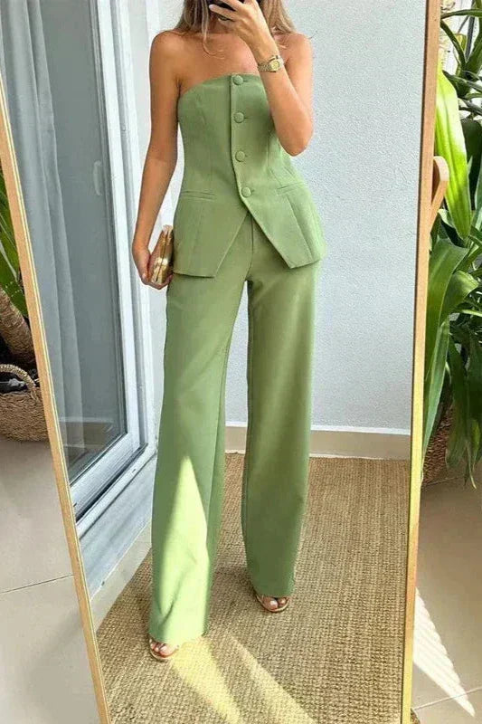 Bria™ – Strapless Buttoned Two-Piece Set
